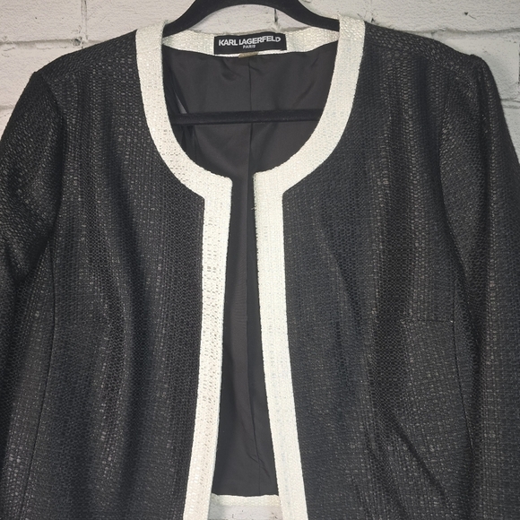 Karl Lagerfeld Vintage Black White Cropped Openfront 3/4 Sleeve Lined Blazer Xl - Picture 2 of 5
